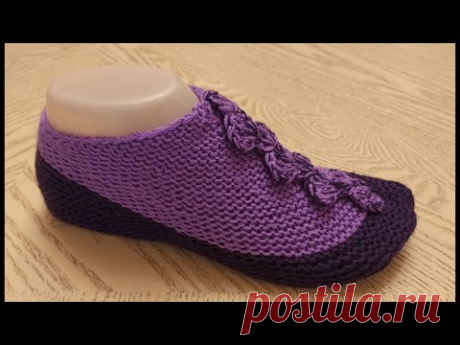 ОДНИМ ПОЛОТНОМ !!! Тапочки-следки на двух спицах  № 38.