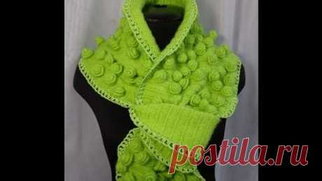 Как связать шарф "Розы".Процесс вязания крючком.Урок вязания.Crochet scarf.