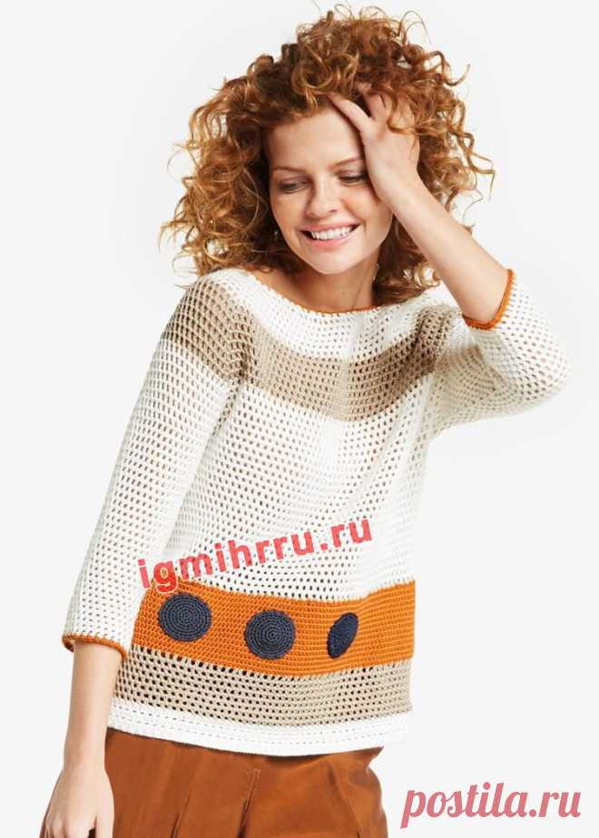 АЖУРНЫЙ ПУЛОВЕР С ДЕКОРОМ ИЗ КРУГОВ.