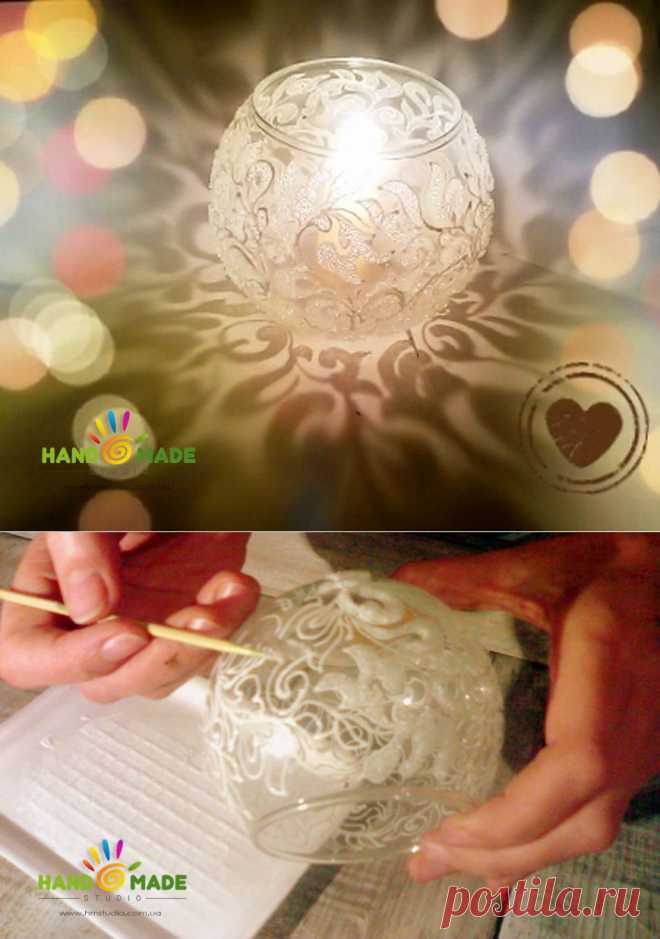 МК по декорированию подсвечника "Морозный узор".