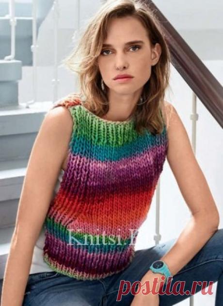 Топ в яркую полоску. Вязание для женщин / Топы / Спицами