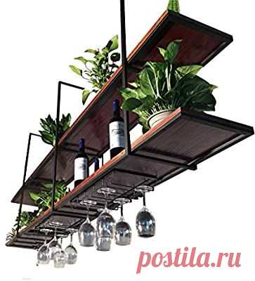 SYF Wine Rack Vintage Solid Wood Wrought Iron LOFT Ceiling Shelf Restaurant Shelf Storage Hanger A+ (Size : 1003080cm)