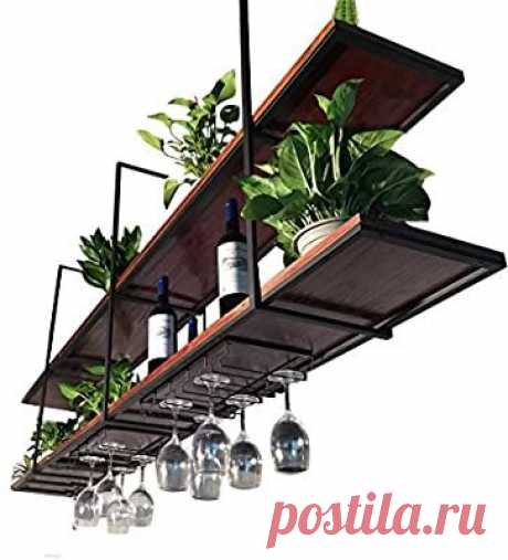 SYF Wine Rack Vintage Solid Wood Wrought Iron LOFT Ceiling Shelf Restaurant Shelf Storage Hanger A+ (Size : 1003080cm)