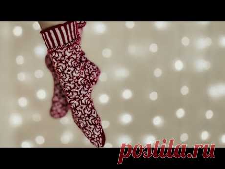 Рождественские носки делюсь схемой жаккарда. Новая пряжа. Деревянные спицы и очень много болтовни 🧶