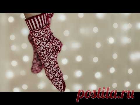 Рождественские носки делюсь схемой жаккарда. Новая пряжа. Деревянные спицы и очень много болтовни 🧶