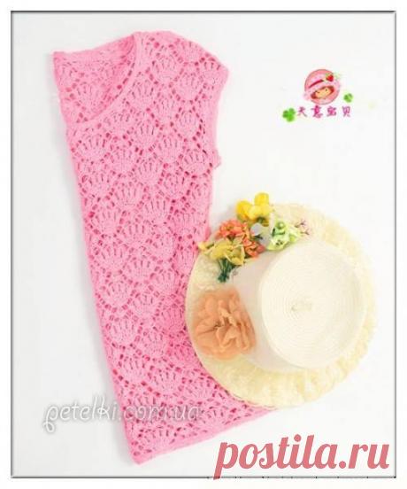 Розовая ажурная кофточка без рукавов. Схема