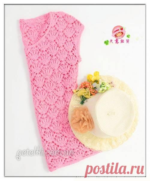 Розовая ажурная кофточка без рукавов. Схема
