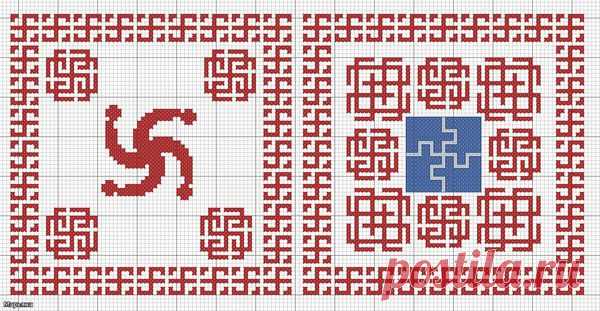 Для укрепления родственных отношений среди родных кровных людей.
вышивать 2,4,7,10,14 лунный день.
Можно вышить как подушечку только желательно на одном куске канвы.Чтоб и отношения не разрезались, не разрывались.
Белобог - славянский религиозный символ Белобога - воплоще