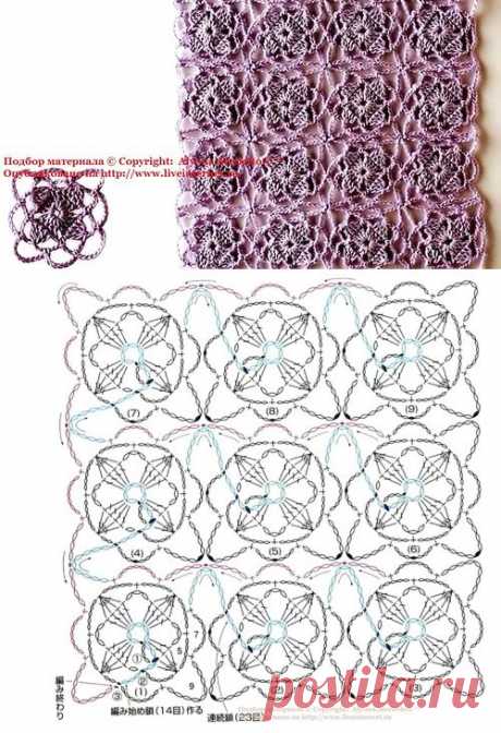 Мотивы крючком безотрывное вязание от Let's knit (Япония).