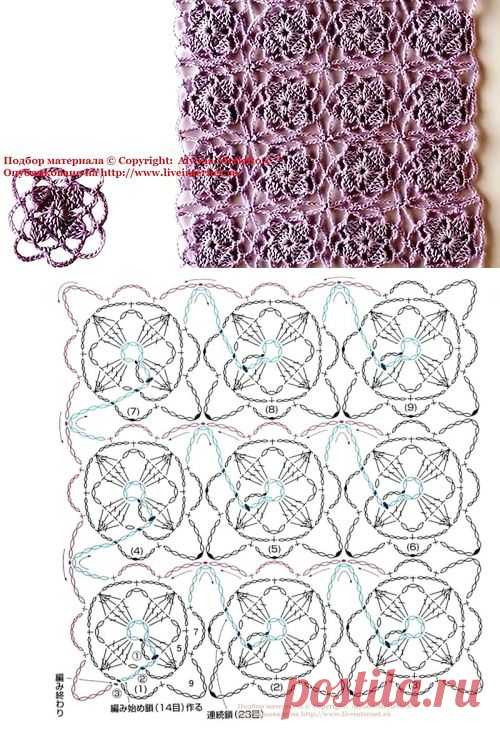 Мотивы крючком безотрывное вязание от Let's knit (Япония).