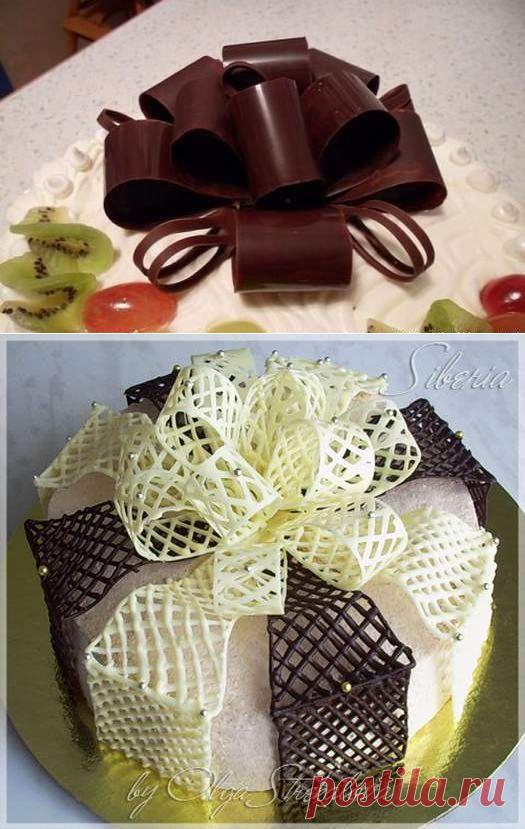 КАК СДЕЛАТЬ ШОКОЛАДНЫЙ БАНТ ДЛЯ УКРАШЕНИЯ ТОРТА.