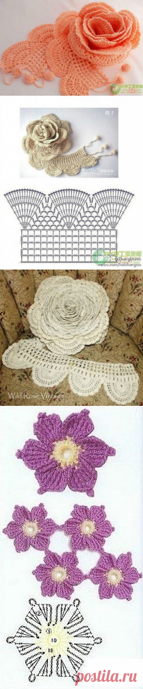 Crochet Rose Diagram | croche | Вязание Крючком, Розы и Связанные Крючком Розы