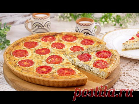 🍕Открытый пирог из песочного теста с творожным сыром и зеленью! 🧀 Рецепт сырного закусочного пирога!