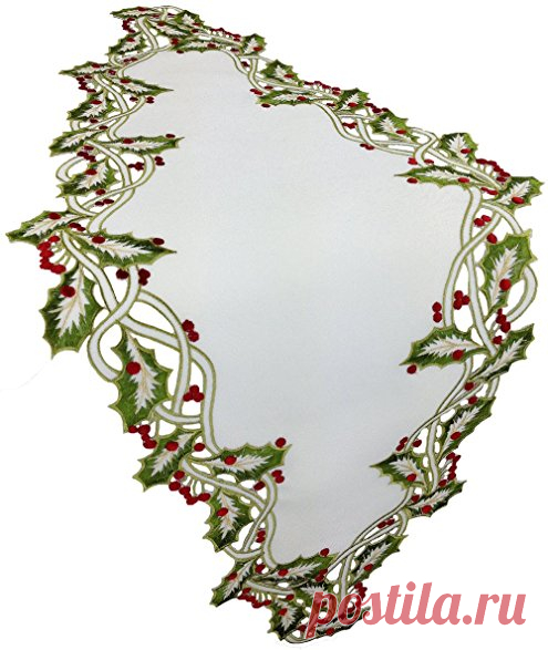 Amazon.com: Xia Home Fashions Holiday Holly Embroidered Cutwork Christmas Table Runner, 16 by 34-Inch, White: Home & Kitchen