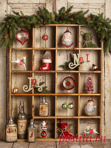 Display your ornaments in a shallow shelf with many small…