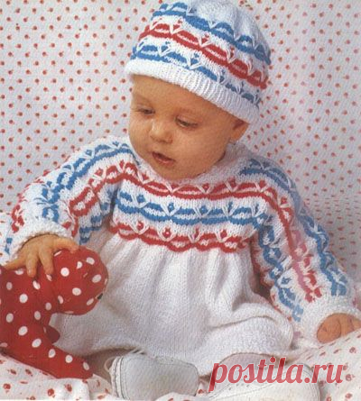 Свитер и шапочка с орнаментом Размер: 74/80