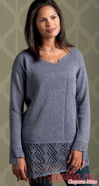 . Вязаная туника «Gemstone» Вязаная туника с ажурными панелями по нижнему краю и необычным вырезом горловины станет «драгоценным камнем» в гардеробе любой женщины.