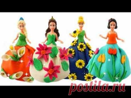 DIY How To Make Play Doh Super Sparkle Disney Princess Flower Dresses  For Kids