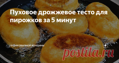 Пуховое дрожжевое тесто для пирожков за 5 минут Хочу поделиться ленивым рецептом теста на пирожки, на приготовление которого у Вас уйдет не дольше пяти минут.  Затем можно стряпать из него пирожки совершенно с любыми начинками - сладкими, мясными, овощными, рыбными, с яйцом и т.д. Тесто идеально подойдет и для приготовления пиццы.  И хочу поделиться еще одним быстрым рецептом со своего канала на ютуб: Суп за 10 минут. Варю, когда лень стоять у плиты Буду признательна за ла...