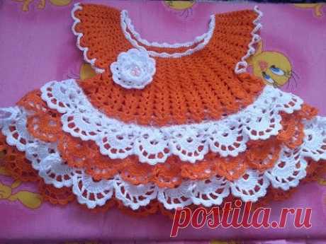 Вязание. Вяжем платье на малышку "ЛУЖОК". Часть 2.( knit dress baby)