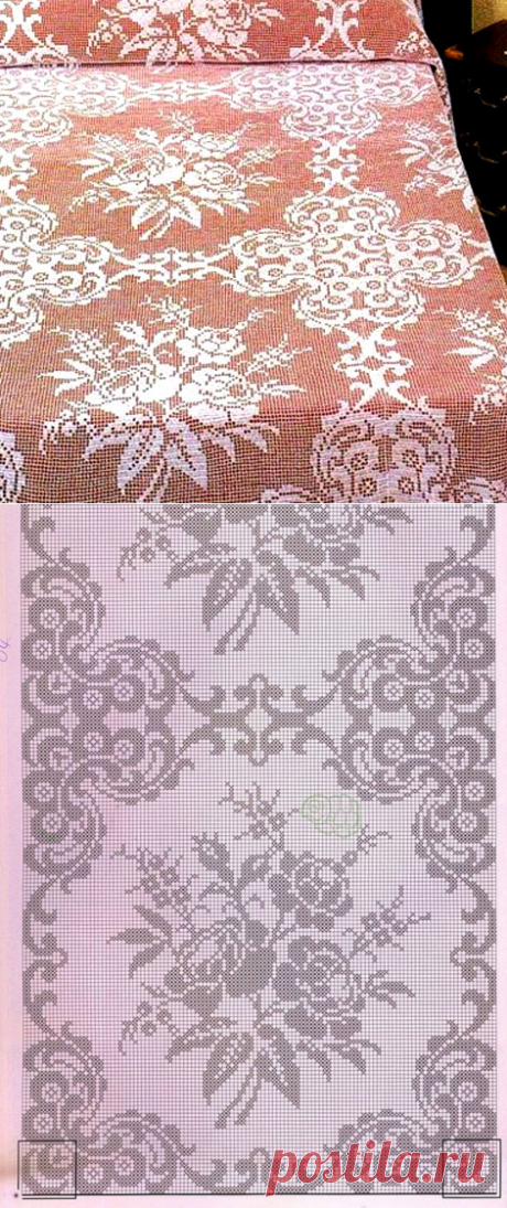 Филейное покрывало с букетами роз