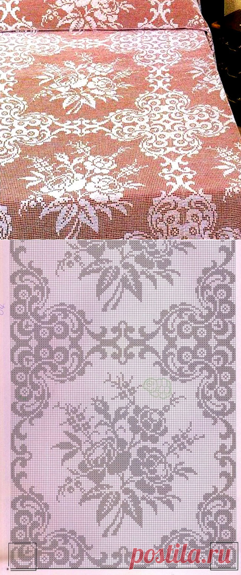 Филейное покрывало с букетами роз