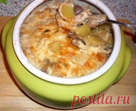 Жаркое из сердечек с грибами в горшочке. Или очень быстрый вкусный ужин.