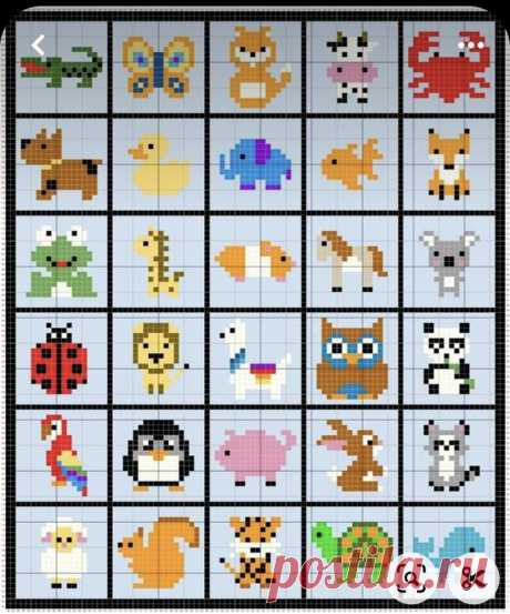 an image of pixel art with many different animals and birds on it's squares