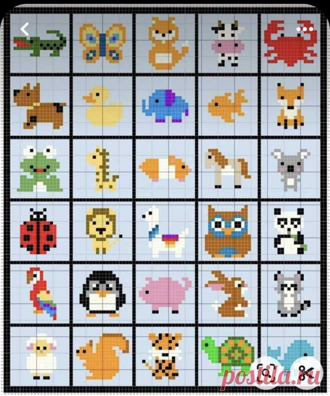 an image of pixel art with many different animals and birds on it's squares