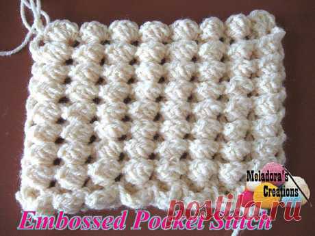 Meladoras Creations  |  Crochet Embossed Pocket Stitch – Free Crochet Pattern - Meladoras Creations +video tutorial