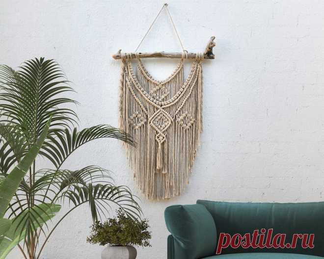 Macrame Wall Art with drift wood Boho Home Decor Modern Boho | Etsy
