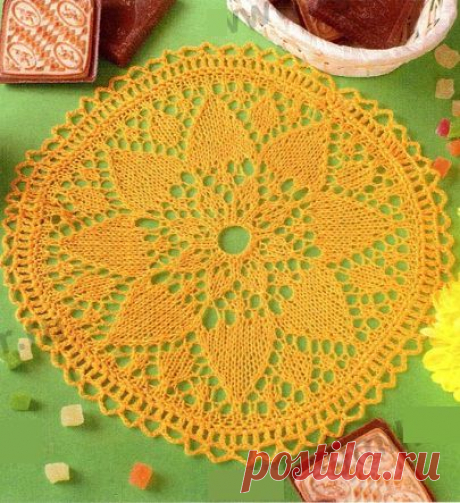 Салфетка спицами и крючком - схема