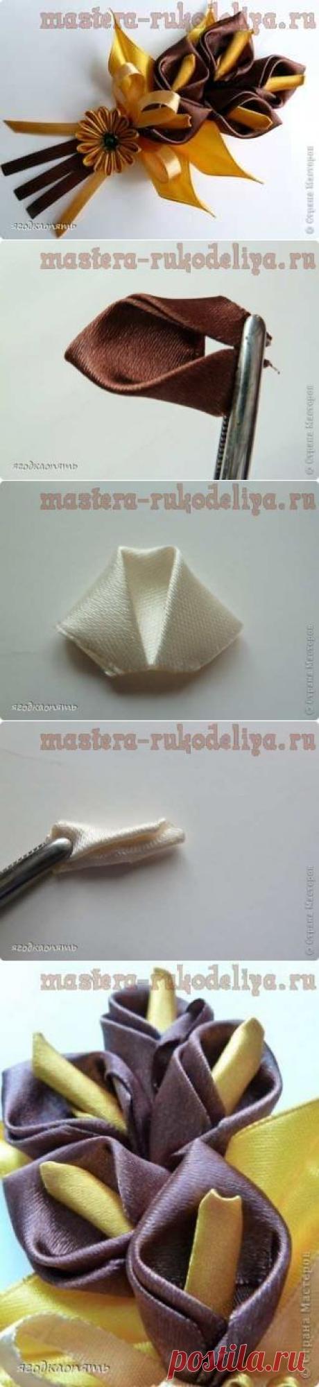 Мастер-класс по канзаши: Брошь Каллы