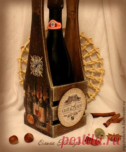 Короб для вина " Вкус времени" - коричневый,вино,ящик для вина,подставка для вина