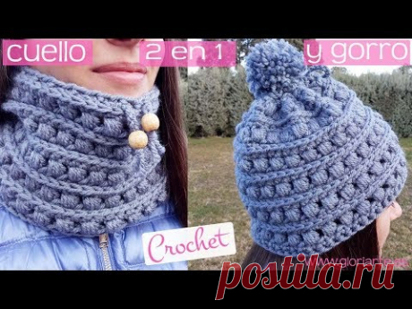 2 en 1 Cuello y gorro de ganchillo a la vez. Scarf and crochet hat at the same time. - YouTube