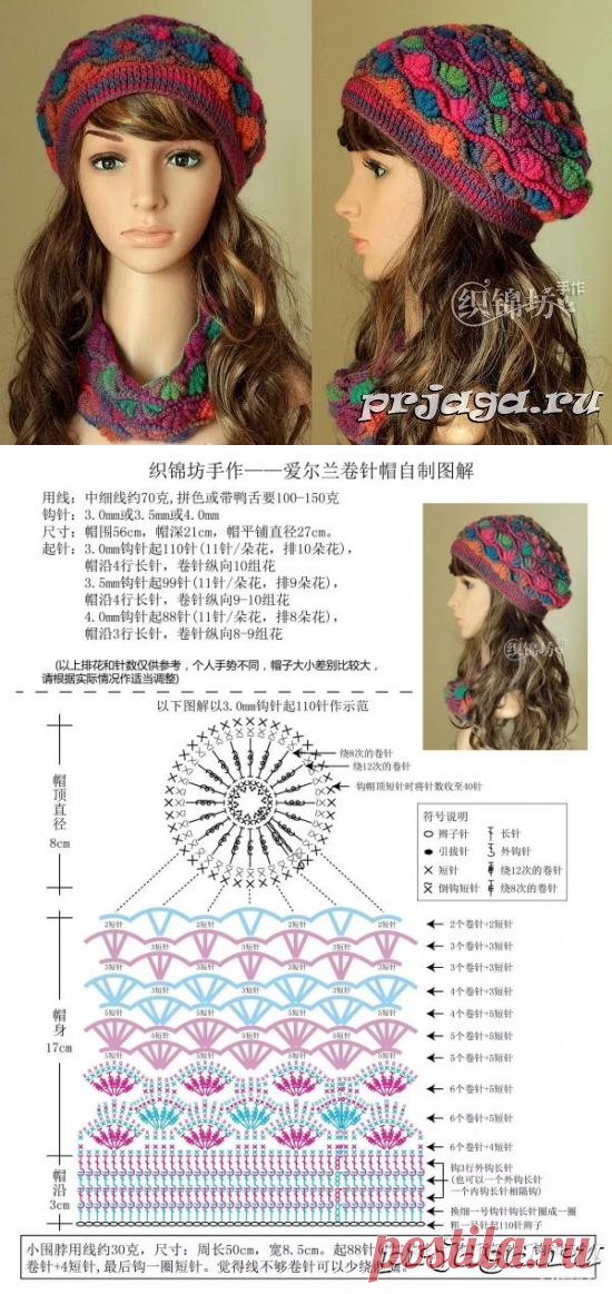 Берет и снуд крючком узором с витками