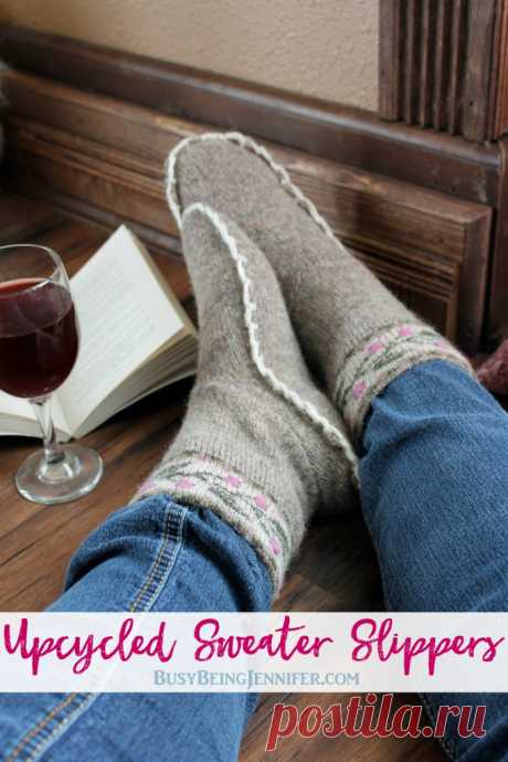 Upcycled Sweater Slippers - Busy Being Jennifer