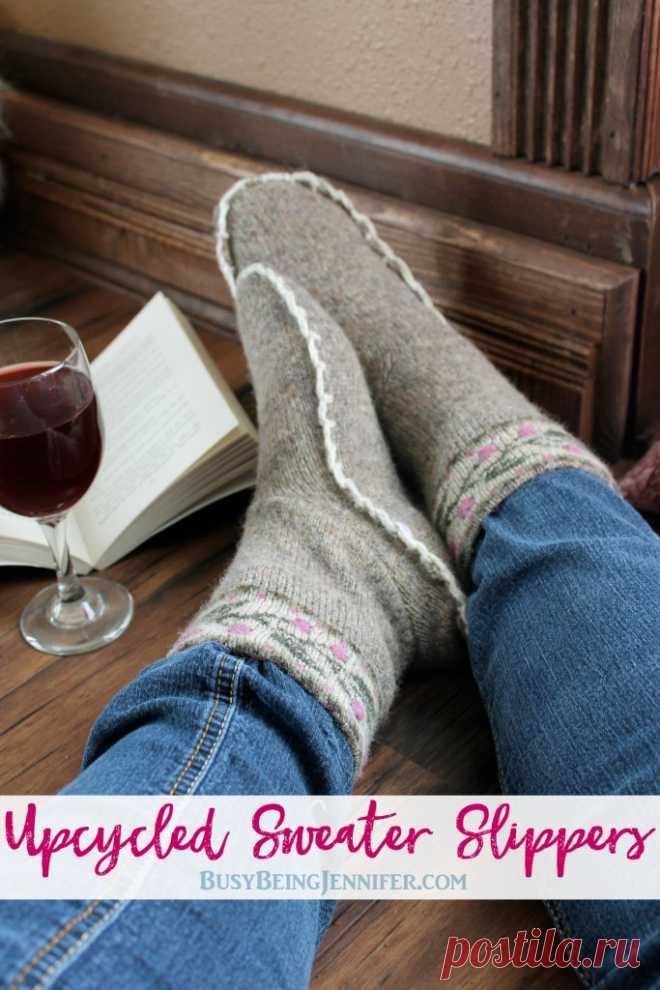 Upcycled Sweater Slippers - Busy Being Jennifer