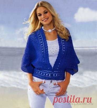 Синий жилет крючком
описание и схема по ссылке:         http://ru4kami.ru/vyazhem-odezhdu/1243-siniy-zhilet-kryuchkom.html