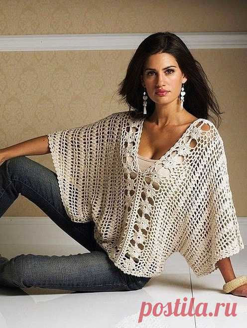 Кружевная туника крючком со схемами. Spitze Tunika mit Häkelmuster. | Вязание для всей семьи
