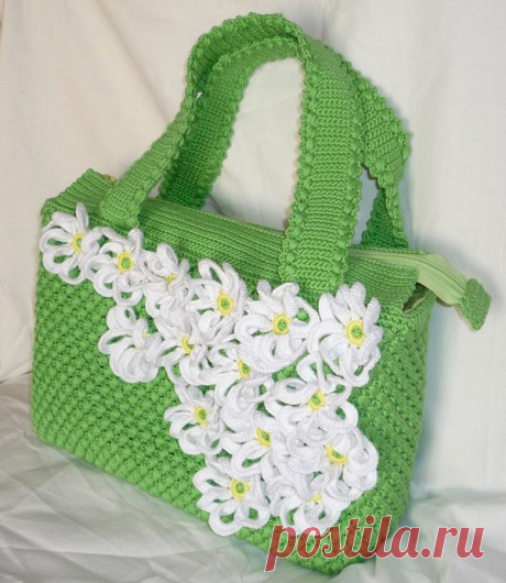 Сумочка с ромашками.Вязание крючком