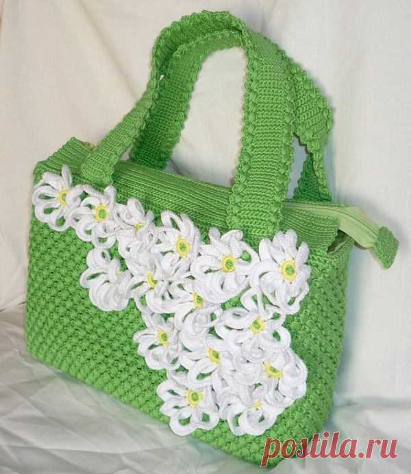 Сумочка с ромашками.Вязание крючком