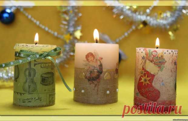 Новогодний декупаж свечей своими руками. Мастер класс с фото