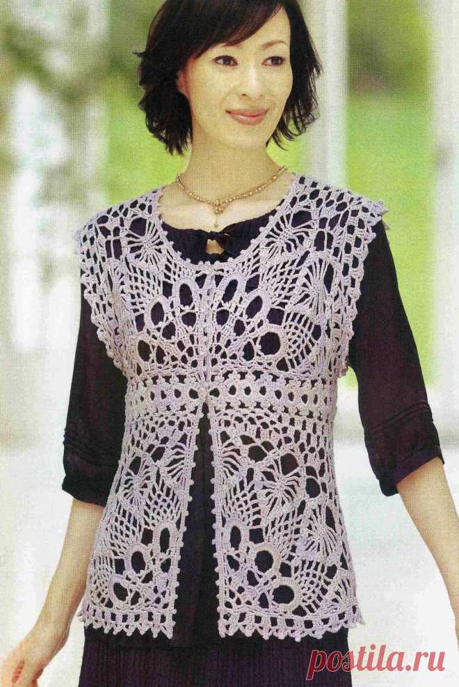 Жилет ажурный узором Ананас