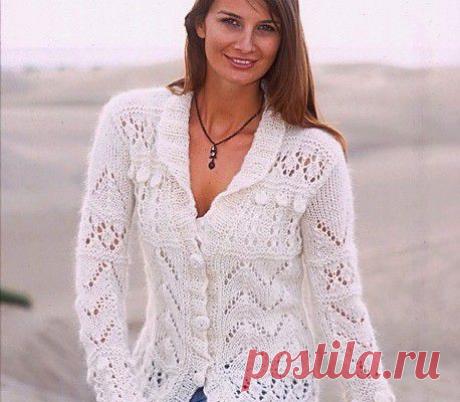 Красивое вязание | Белый ажурный жакет
