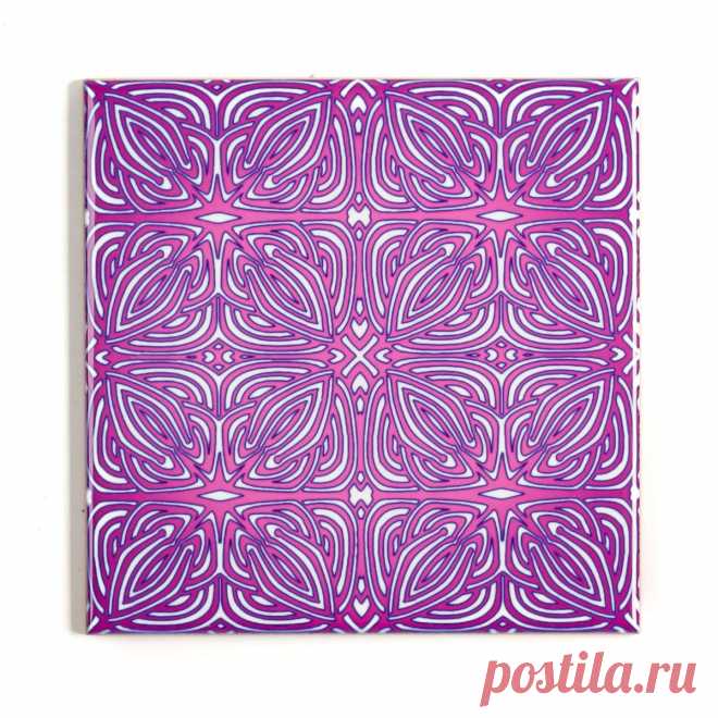 'Rhododendron Flower' Pink Purple tile These unusual purple, violet and pink tiles will add a pop of colour and personality to any bathroom, kitchen or downstairs loo! They're a variation on my Celtic Knot tiles, with the lovely range of magenta / plum / pink colours inspired by a picture of a gorgeous Rhododendron flower.Like all my designs, the pattern st