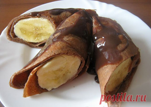 Шоколадные блинчики с бананом — Домашняя кулинария