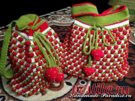 Детский рюкзак крючком узором клубнички - Handmade-Paradise