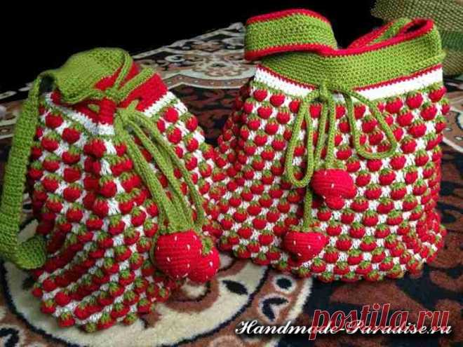 Детский рюкзак крючком узором клубнички - Handmade-Paradise