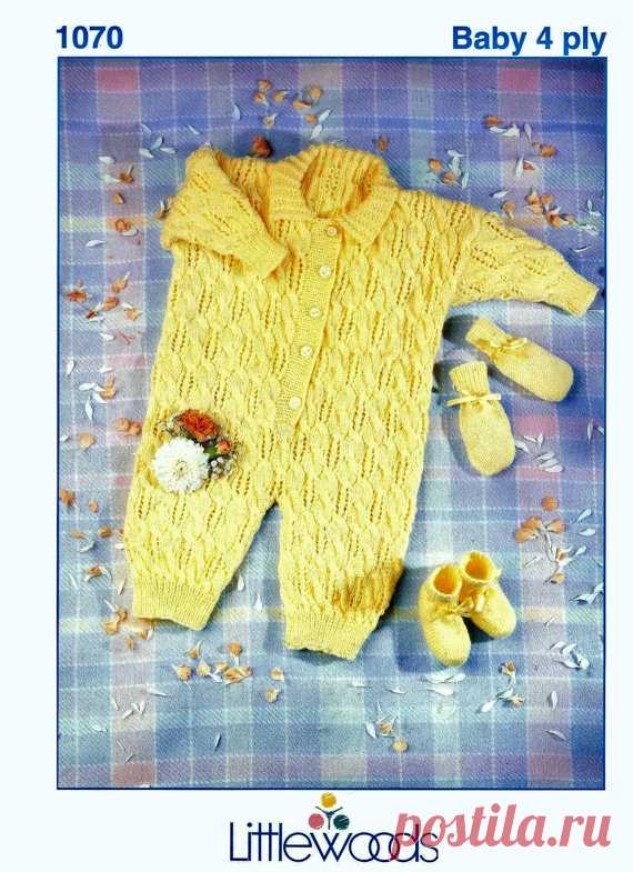 Baby All-in-one suit Bootees and Mittens in 4 ply for 18 - 22 ins - Littlewoods 1070 - pdf of Vintage Knitting Patterns PDF Vintage Style BABY Knitting Pattern - Littlewoods 1070 - Baby All-in-one suit Bootees and Mittens in 4 ply for 18 - 22 ins    NB: 2 Versions of this PDF is attached. One is a reduced PDF which will download very quickly; if you have problems viewing this then the normal PDF is also here. U.S. YARN EQUIVALENT  Please check the tension/gauge provided in...